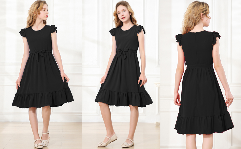 black ruffle dress amazon ANRABESS Womens Summer Dress Ruffle Sleeve V Neck Midi Dresses Fashion Casual Fit Flowy Tiered Boho Beach Vacation Sundress Black-S at Amazon Women's Clothing store