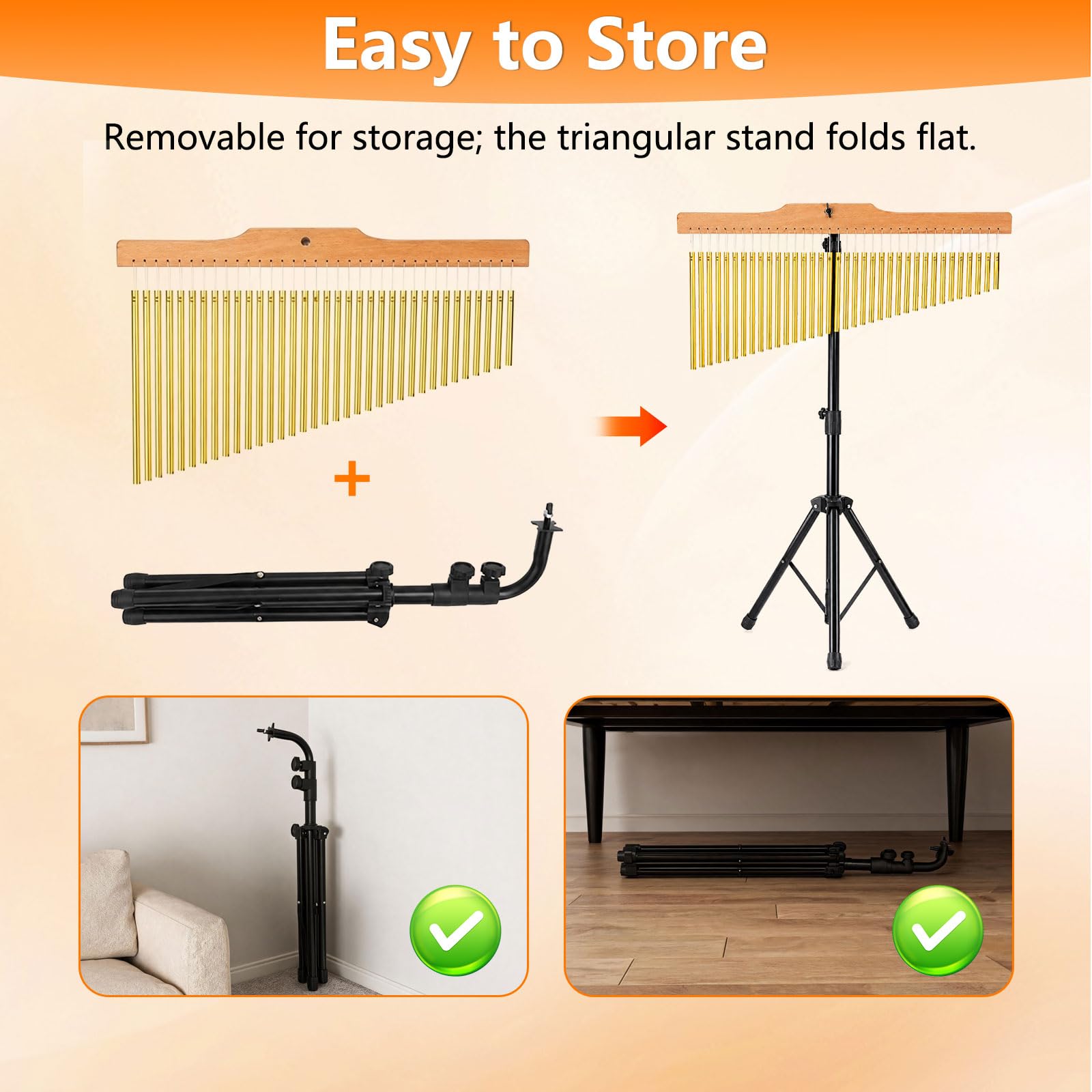 36 Klangstäbe, Percussion Chimes 36 Töne, mit faltbarem Ständer | 72-115cm Einstellbarem Ständer, Holzleiste Schlägel, für Orchester, Chöre, Klassenzimmer, Kirchenbands und Musikaufführungen