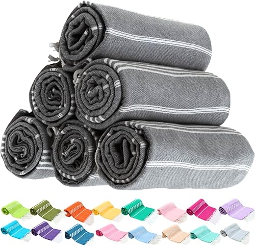 PARK&OZ - Toalla ligera de algodón turco (6 unidades) Prelavada Absorbente y de secado rápido Sin arena De gran tamaño Toallas para playa,