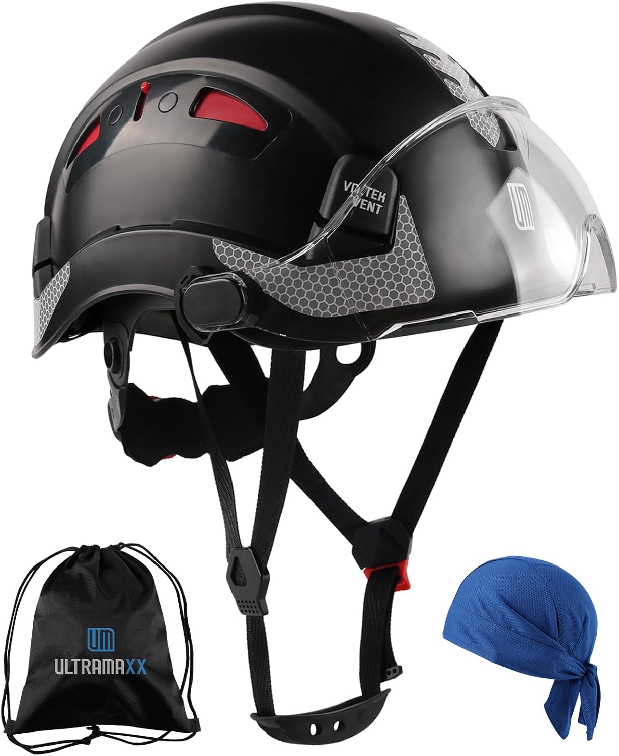 Safety Helmet Hard Hat with Visor, Lightweight Vented Work Helmet, 6-Point Adjustable Ratchet Suspension Hardhat for Industrial and Construction