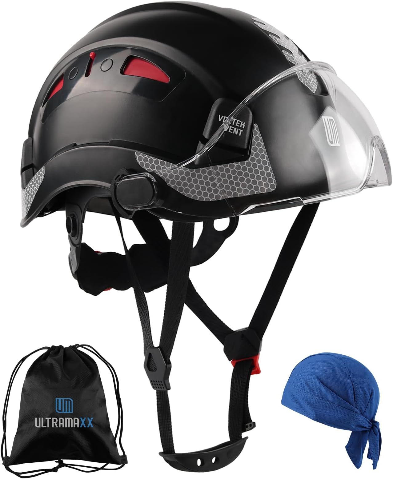 Safety Helmet Hard Hat with Visor, Lightweight Vented Work Helmet, 6-Point Adjustable Ratchet Suspension Hardhat for Industrial and Construction
