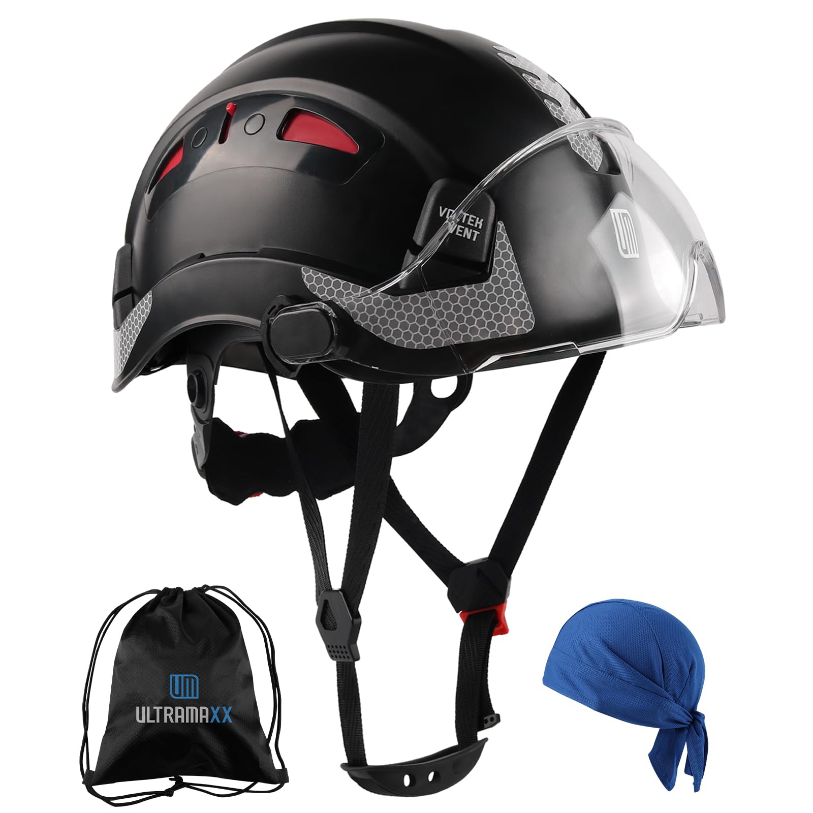 Safety Helmet Hard Hat with Visor, Lightweight Vented Work Helmet, 6-Point Adjustable Ratchet Suspension Hardhat for Industrial and Construction