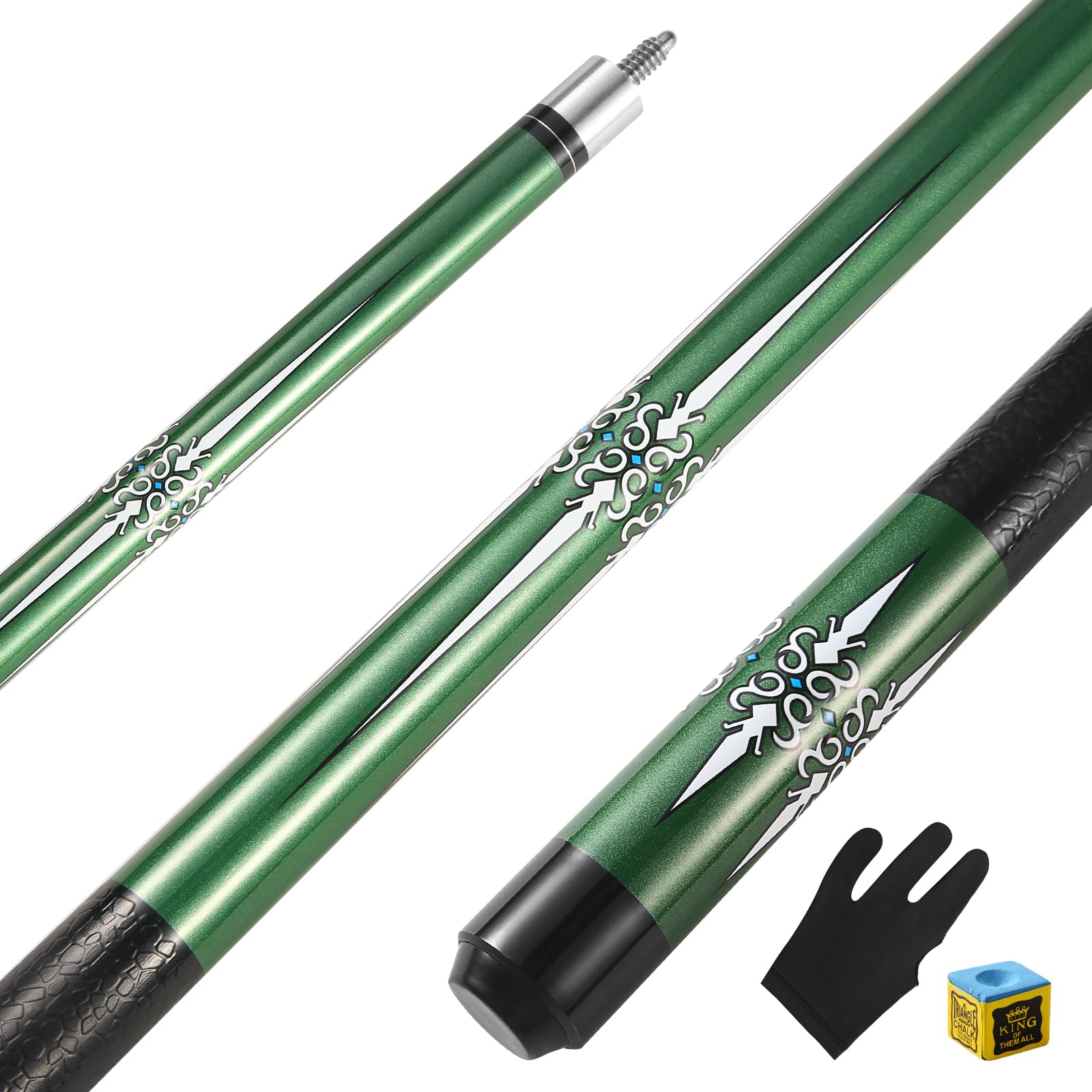 ASMPCUE Pool Cue Stick, 58 Inch 20oz Billiard Cue Maple Pool Cue 13mm Tips for Professional Pool Cue Players, 1/2 Cue Sticks for Billiard Table Sports (Green)