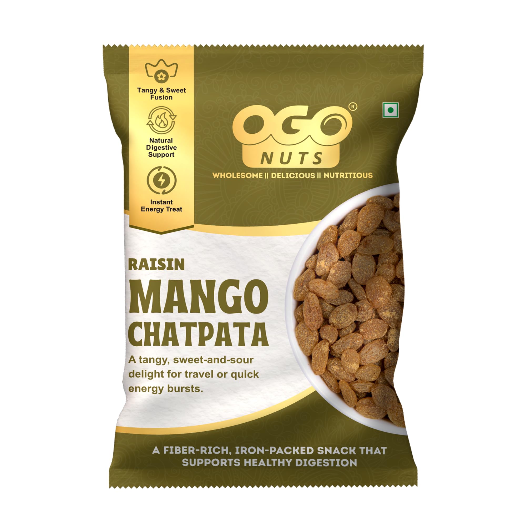 OgoNuts Mango Chatpata Raisins, 30g (Pack of 6) | Raisins with Mango Powder and Spices | Sweet and Tangy Flavoured Raisin Snack | Single Serve Snack Packs-image-46