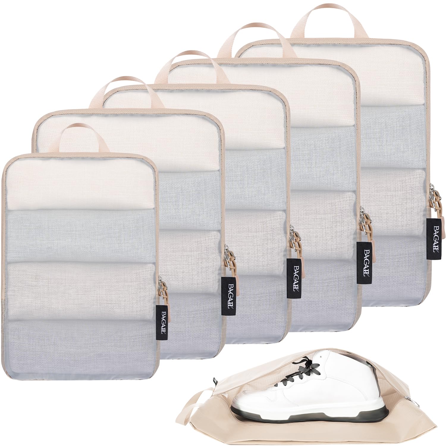 BAGAIL 4 Set/6 Set Ultralight Compression Packing Cubes Packing Organizer for Travel Accessories Luggage Suitcase Backpack(70D FullMesh 6Set Black)