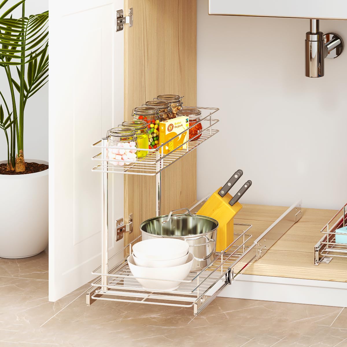 FANHAO 2 Ebenen Unter Spüle Regal, Metall Spüle Regal Unter dem Waschbecken, Küchen Unterschrankregal, Badregal, Ideal für Küche zu Hause Aufbewahrung