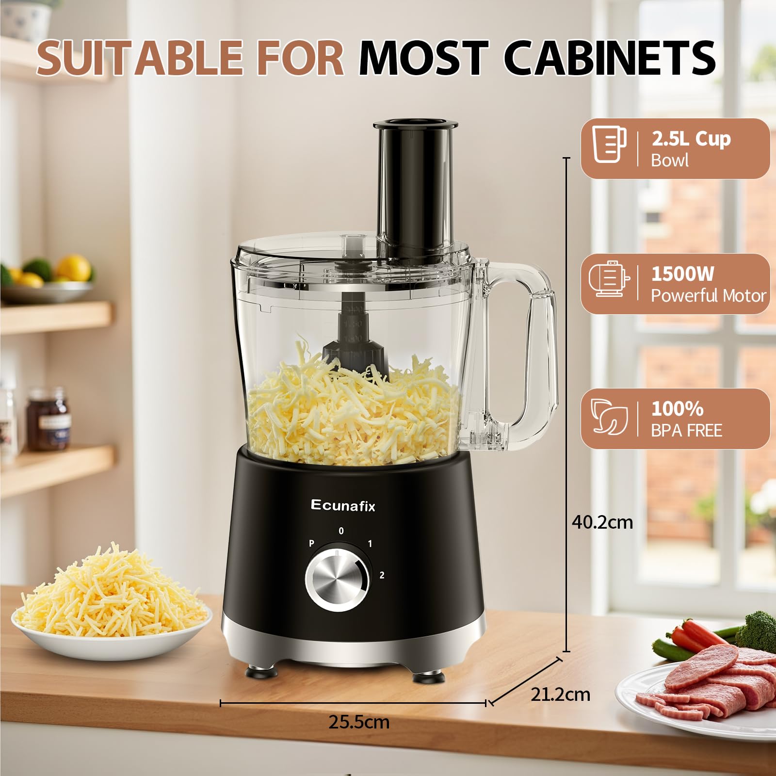 Robot da Cucina & Tritatore 1500W 2,5L Mixer Cucina con 2L Frullatore, 200ML Macinacaffè per Spremiagrumi, Cremazione di Ghiaccio, Macinazione, Tritare, Sminuzzare, Affettare& Preparazione di Paste