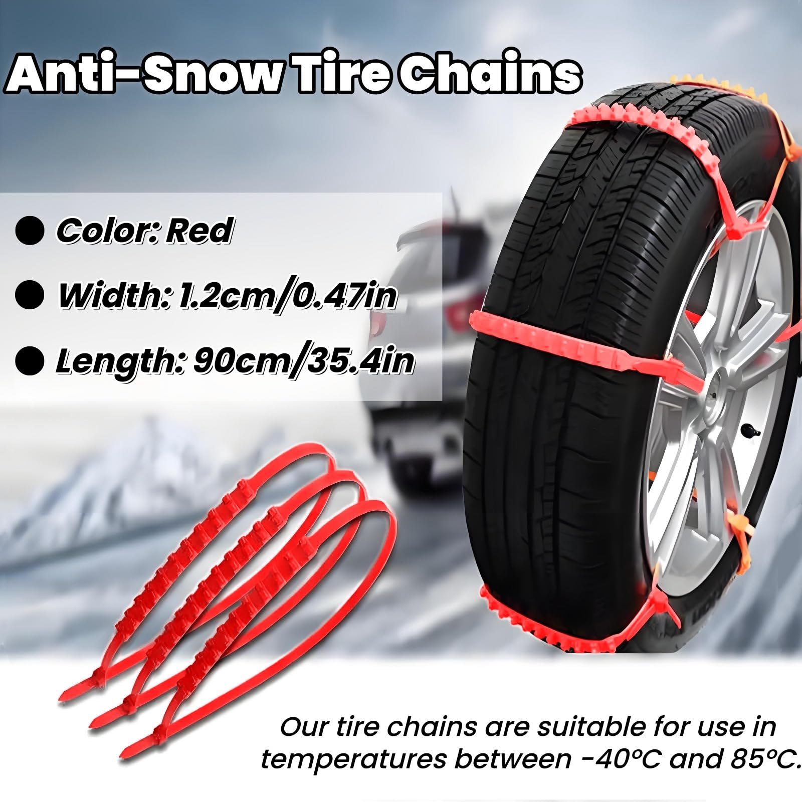 10 Pièces Chaînes Neige Universelles Antidérapantes Nylon, Hiver Pneu Anti-Dérapage Chaînes, Ceinture Pneu Voiture Antidérapante, avec Brosse de Nettoyage, pour SUV, Voiture