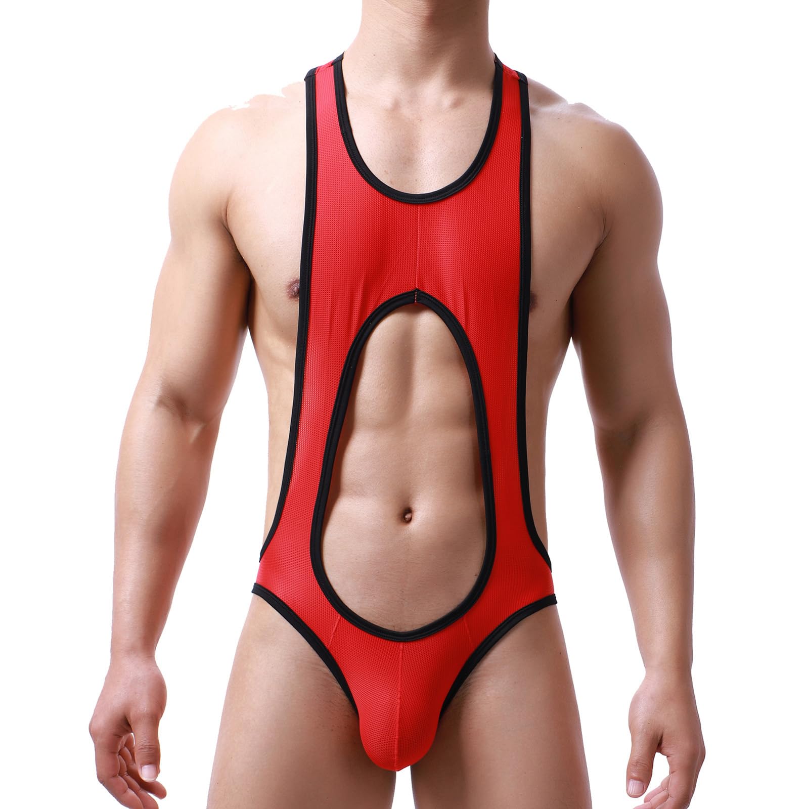 ITODA Body Jockstrap en Maille Respirante pour Homme avec Bretelles Mankini Borat Sexy sous-vêtement Érotique sans Dos Borat String Sexy Combinaison Moulant Élastique pour Soirée Clubwear Cosplay
