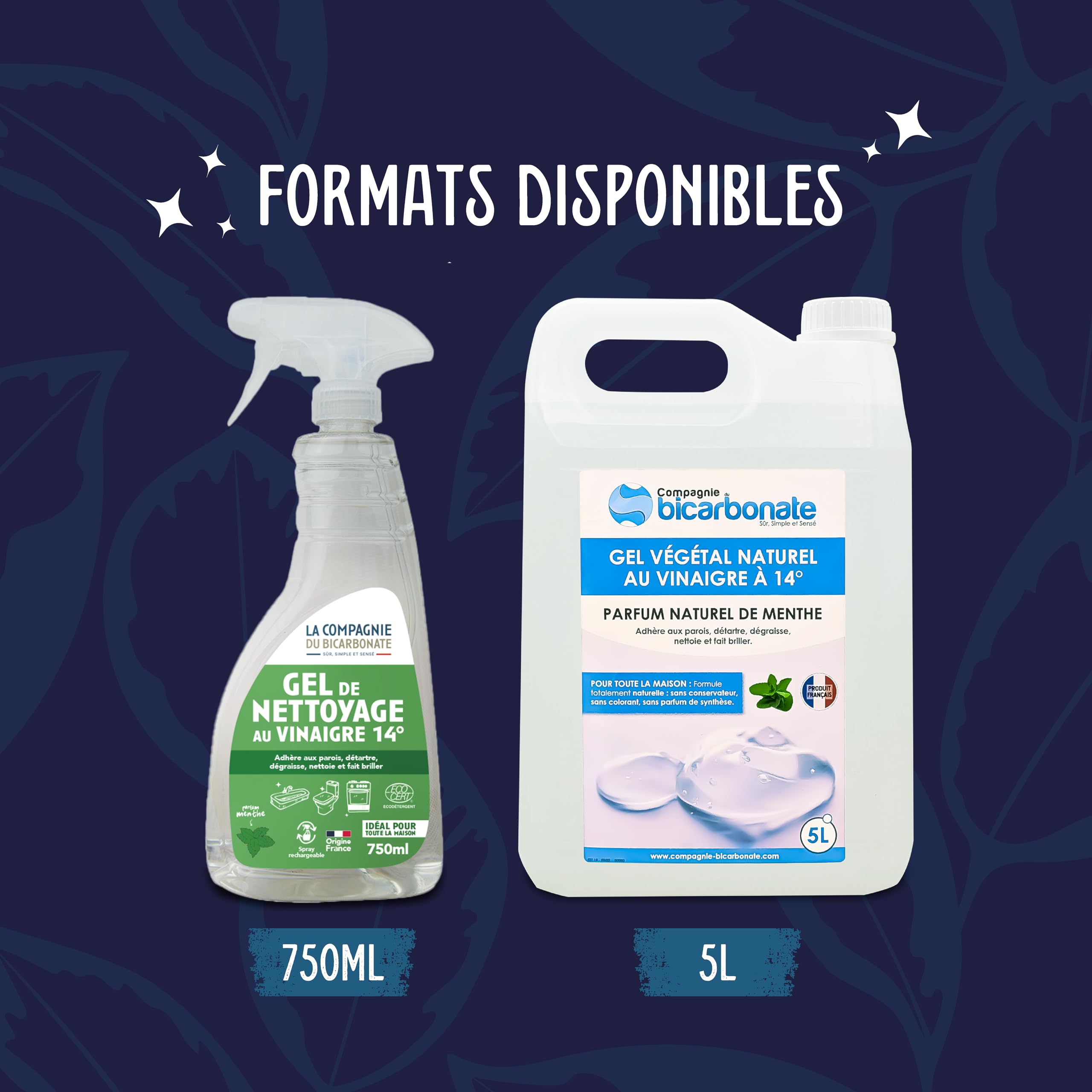 Gel Vinaigre Végétal à 14° - 5 L Parfum Naturel de Menthe - Nettoyant Pour Maison, Cuisine, Plan de Travail, Jardin - Compatible Fosses Septiques- La Compagnie du bicarbonate.