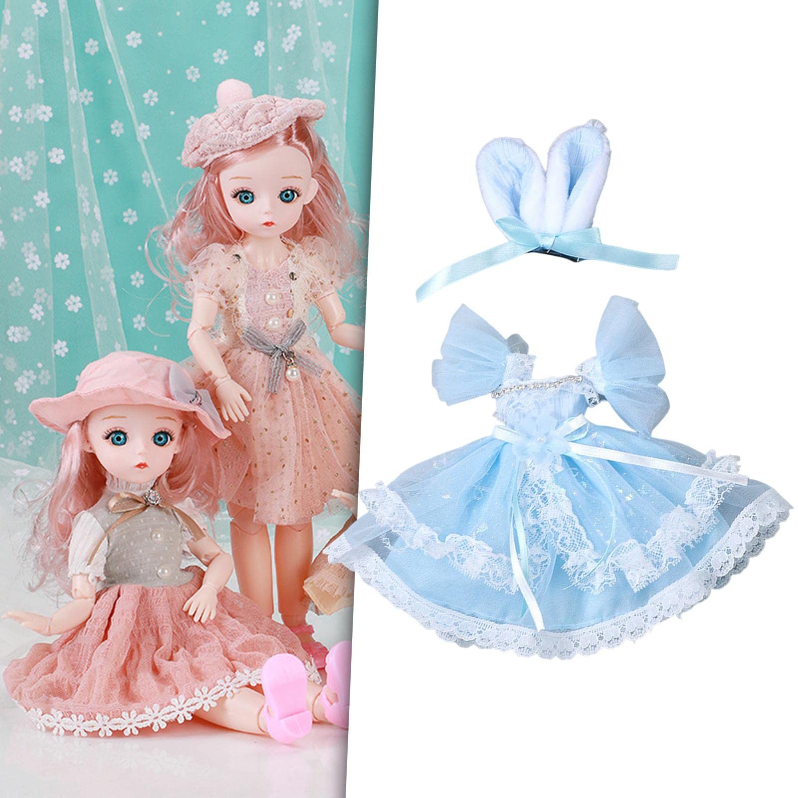 10 Set Puppenkleidung Kleid Kostüme Outfits Kollektionen Mode für 30cm Babypuppe Blau Kurzarm