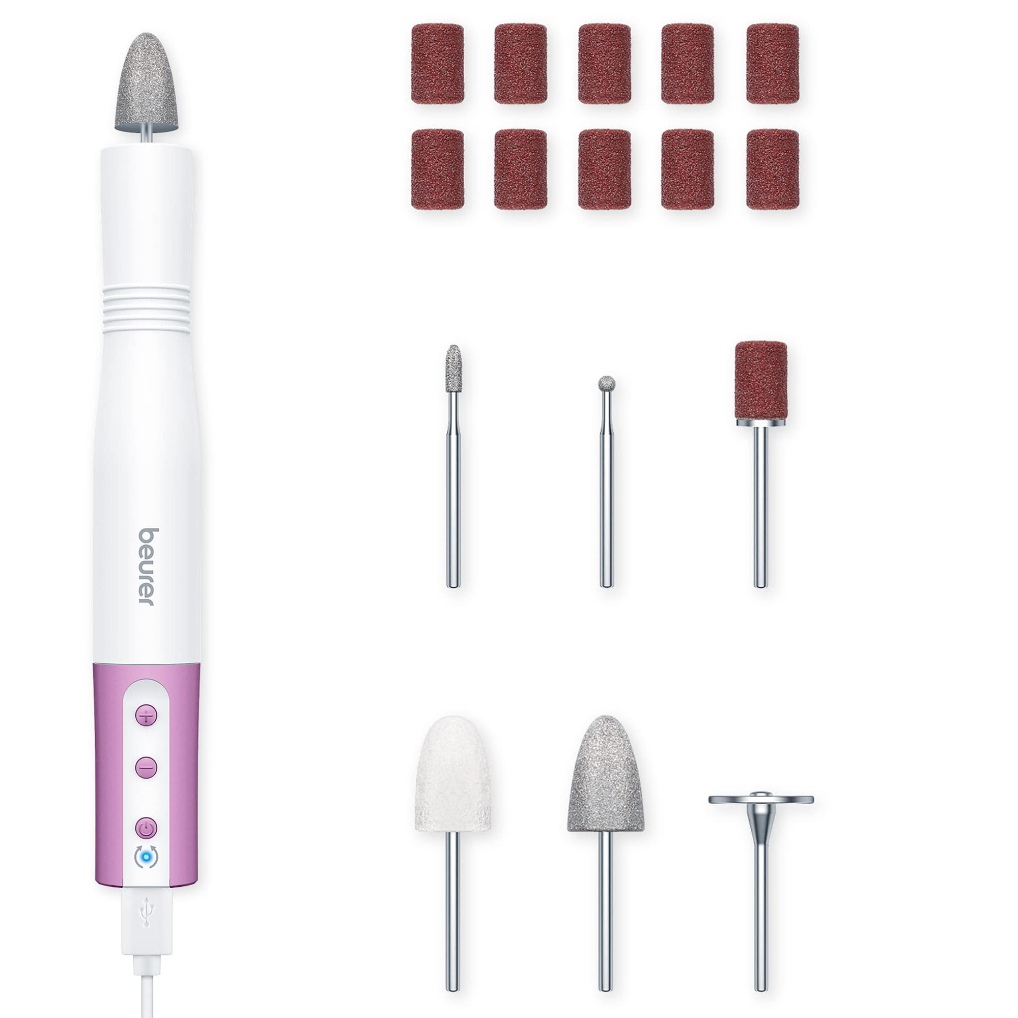 Beurer MP52 - Taladro eléctrico para uñas, kit de lima de uñas eléctrica profesional 20 en 1, potente máquina de taladro de uñas para uñas acrílicas, uñas de gel, herramientas portátiles de manicura y