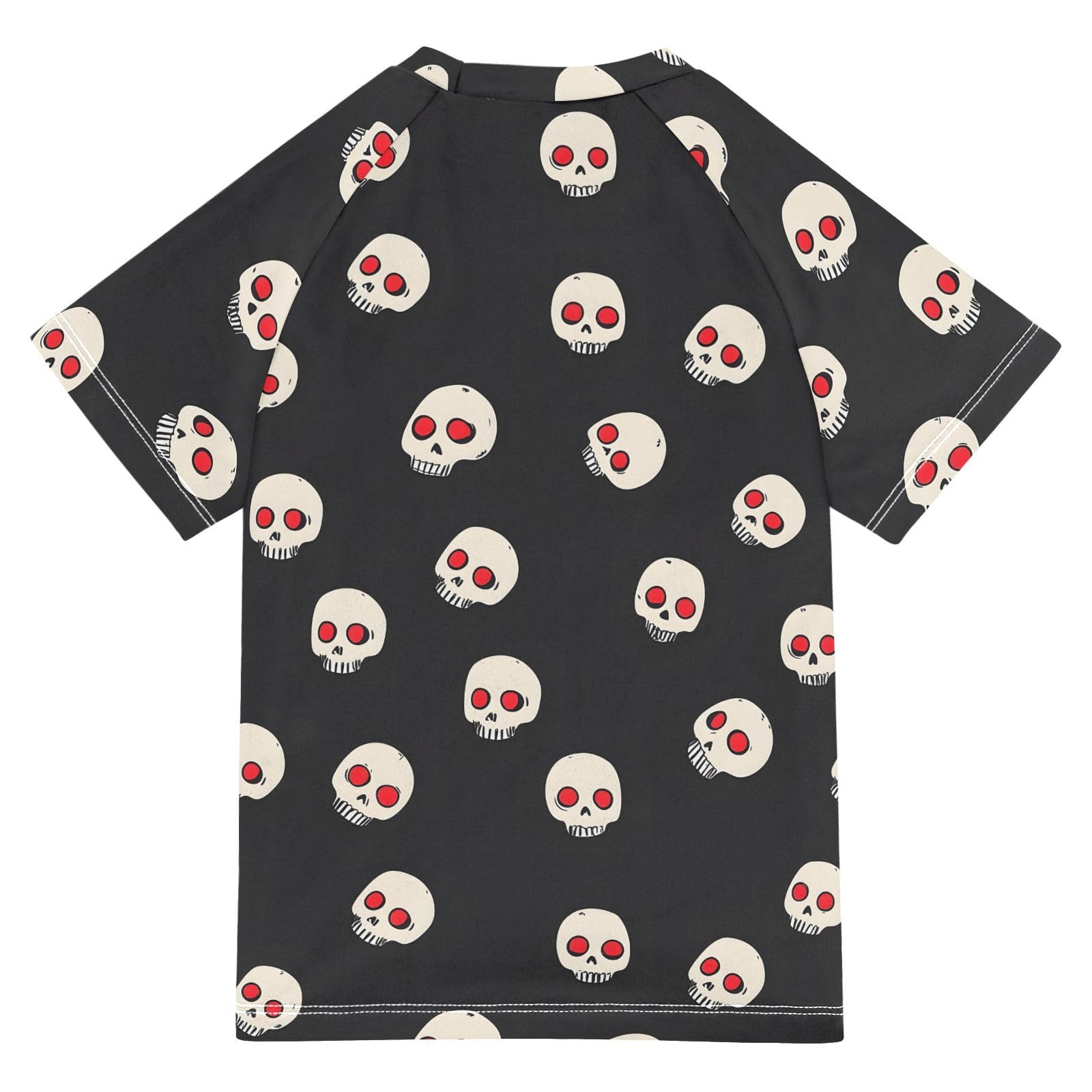 ALAZA Boys Swim Shirt Short Sleeve Rash Guard for Boys Girls UPF 50+ Skull Red Dot 9-10T