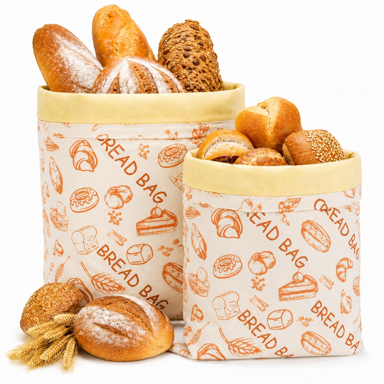 Sytinnice 2 Pack Beeswax Bread Bags for Home Bakers, 43 x 33 cm Reusable Sourdough Bread Bag with Natural Beeswax Lining, Washable Linen Bread Storage for Homemade Loaves-Bread