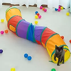 Túnel Labirinto para Gatos 123cm – Dobrável, Colorido, Com Saídas Laterais, Brinquedo Interativo que Incentiva Exercícios, Diversão, Brincadeiras e Estímulo Mental