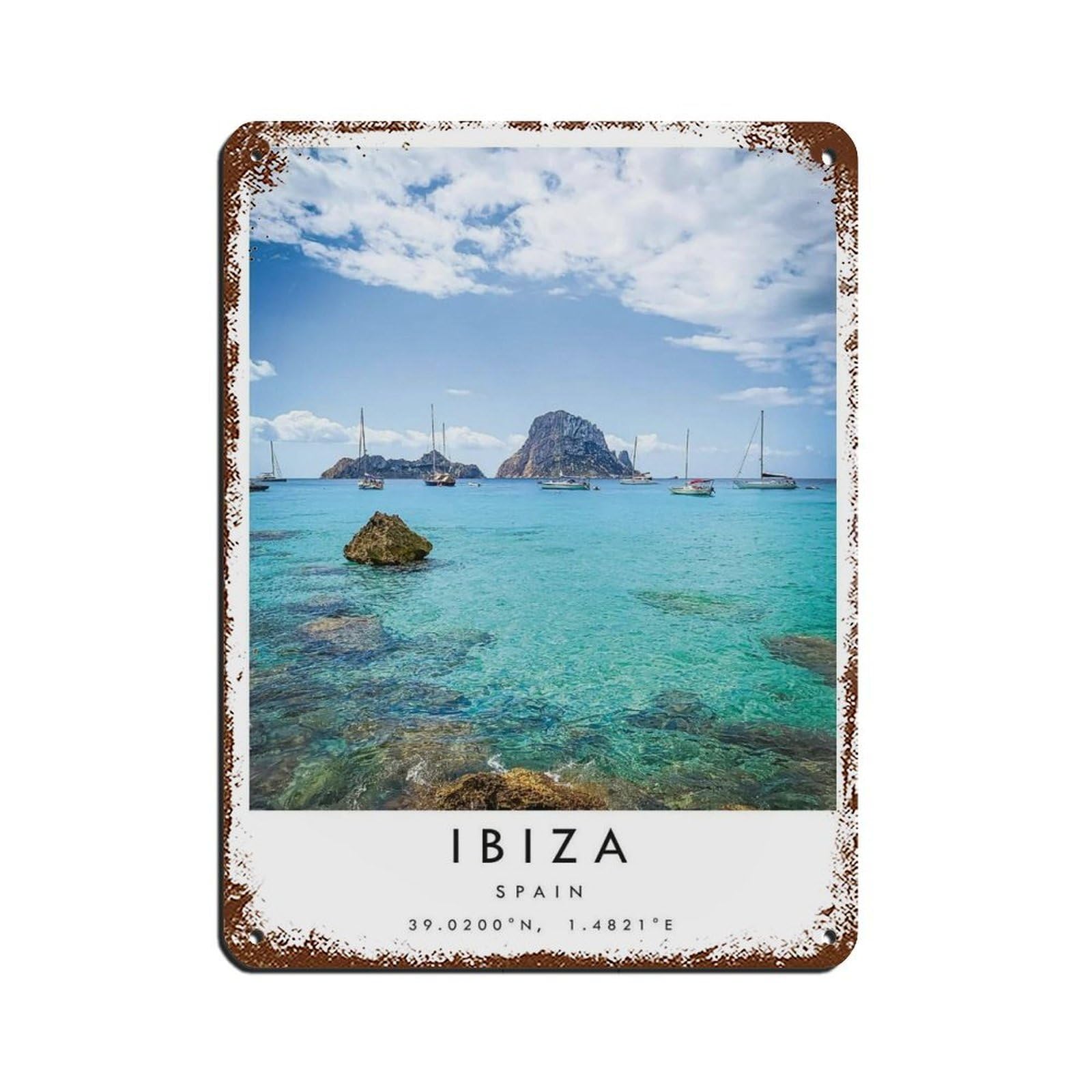 Ibiza Travel, Ibiza Poster Tin Sign Vintage Metal Pub Club Cafe Bar Home Wall Art Decoration Poster Retro 12x16inch(30x40cm)