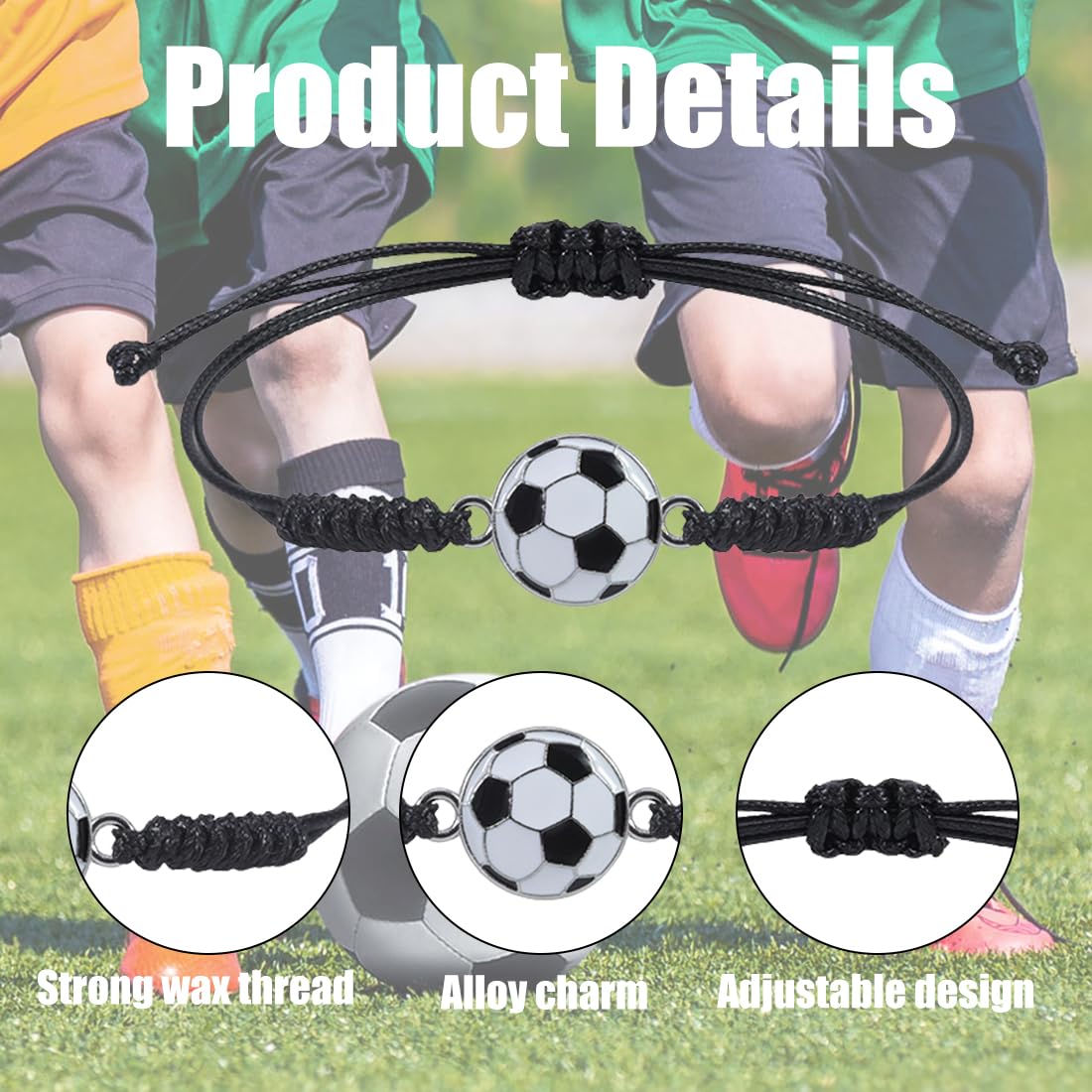 22 Pulseras De Fútbol Con Colgantes Ajustables – Tejidas A Mano En Cuerda De Cera, Regalo Para Fans Del Deporte (Circunferencia 8-28 Cm)