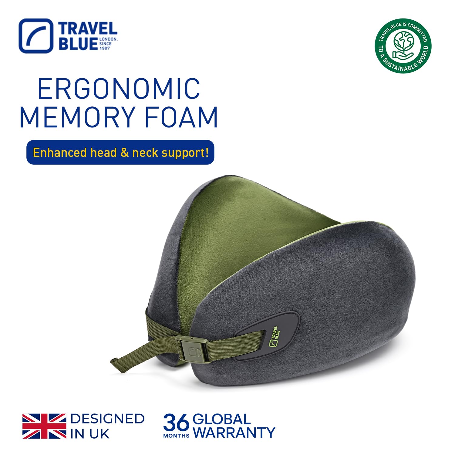 Travel Blue Infinity - Cuscino cervicale ergonomico in memory foam con supporto a 360°, per un sonno indisturbato, materiale lussuoso e ipoallergenico