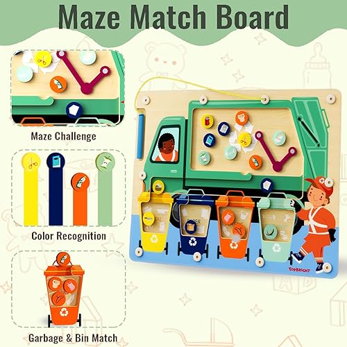 Miniatura 7 de TOP BRIGHT Juego de clasificación de laberinto magnético de colores, juguetes Montessori para niños de más de 3 años, juego de reciclaje de basura