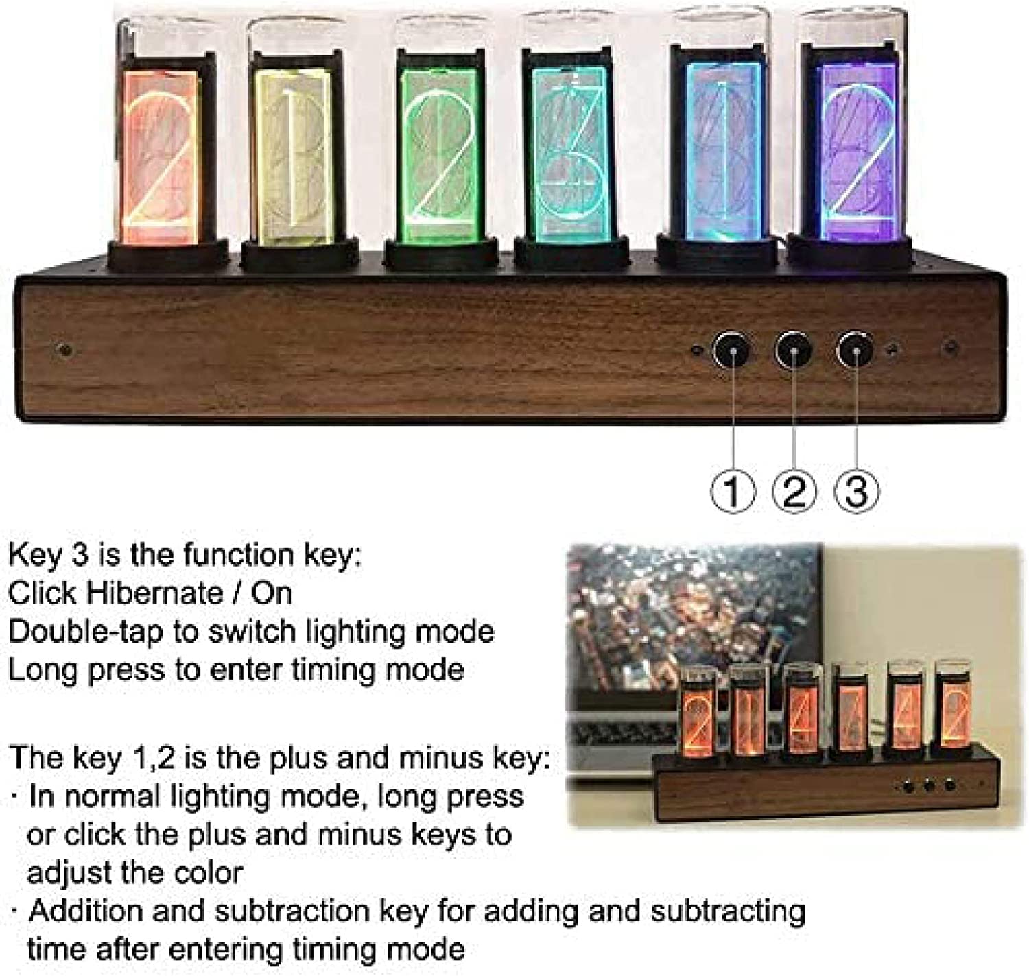 Amazon.co.jp: ニキシー管 時計 真空管 時計， LEDニキシー管-色調整