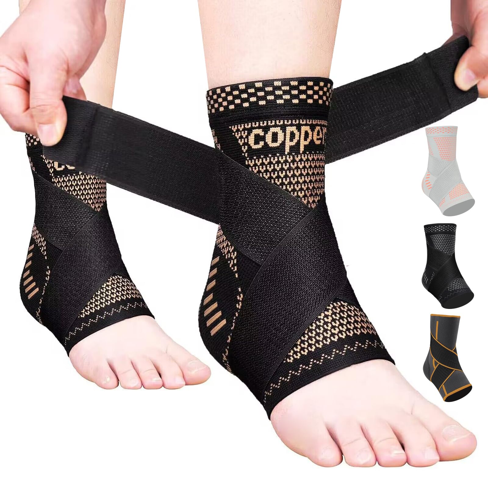 JIUFENTIAN Copper Ankle Support Adjustable Heel Ankle Brace ankle Compression Sleeve for Achilles Tendonitis, Plantar Fasciitis-Eases Swelling and Sprained Ankle(Medium)