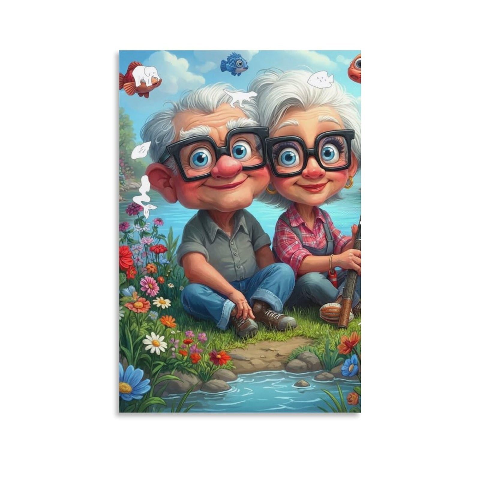 DHBANEIOK Elderly Couple Fishing Wall Decor Poster Giclee Canvas Prints Modern Wall Art Picture Wall Hanging for Home Decorations 08x12inch(20x30cm)