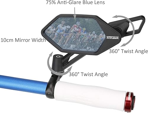 Miniatura 2 de Venzo Accesorios para bicicleta para manillar de montaje de espejos conjunto lente azul 75% antirreflejo vidrio RD montaña vista trasera derecha con