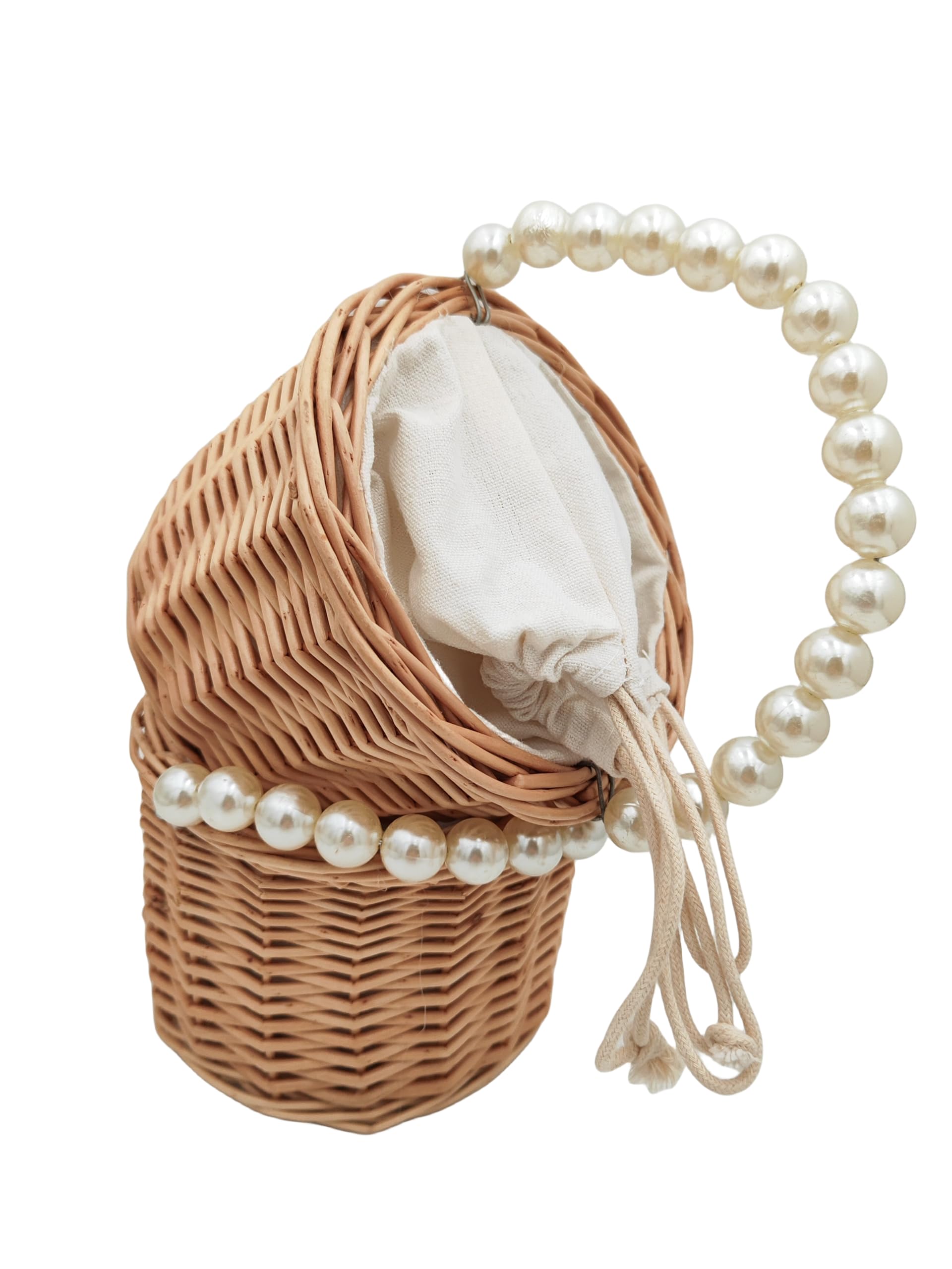 Rustikaler Rattan-Körbe für Hochzeit, Blumenmädchen, geflochtener Rattan-Aufbewahrungskorb mit Perlengriffen, gewebter Eier, Süßigkeitenkorb für Hochzeit, Zuhause, Garten, Dekoration (A)