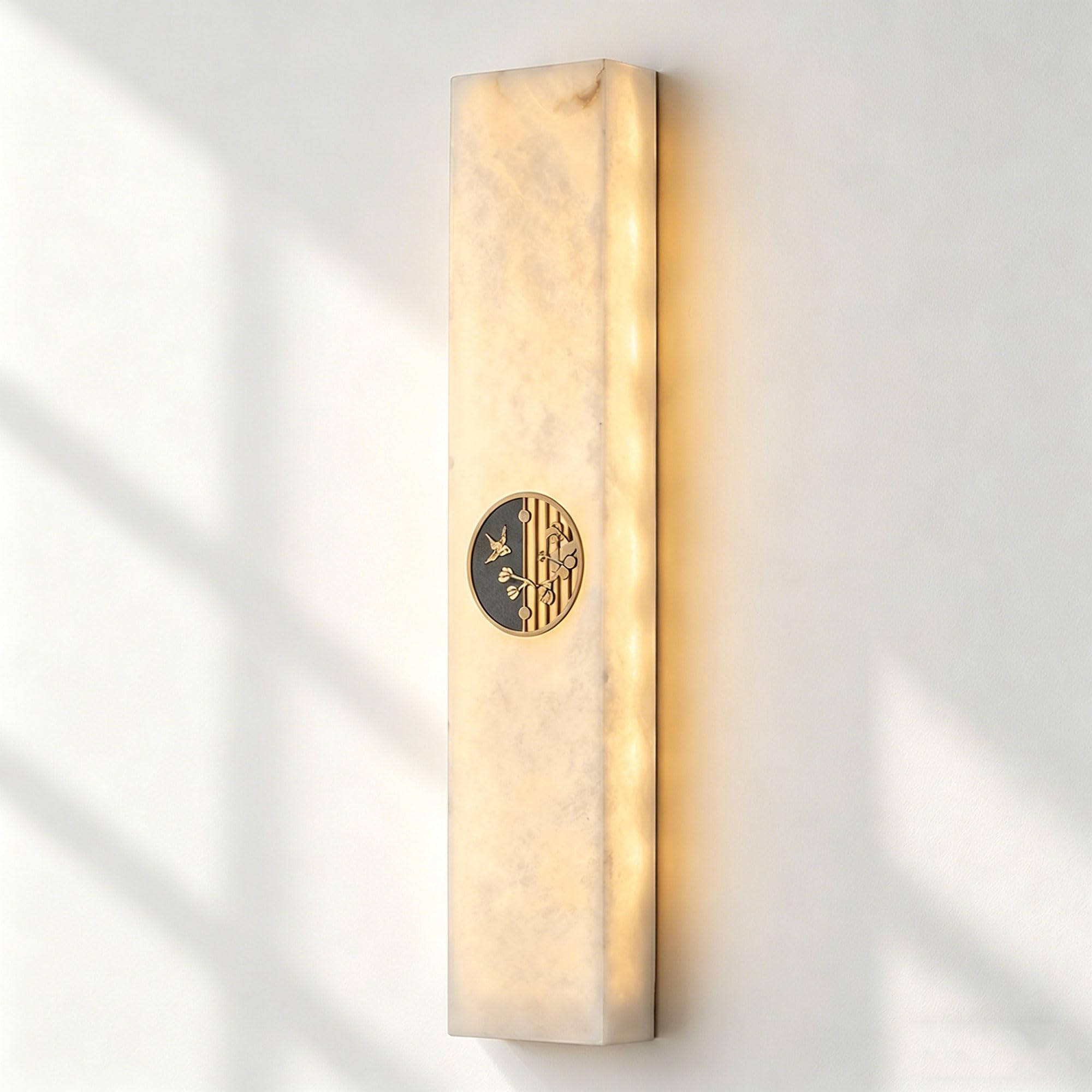 TRIVIDHA Natural Alabaster Wall Sconces Long Linear Marble Wall Sconce Lighting Gold Brass Bedroom Wall Lamp 3-Color Dimming Wall Light for Living Room Bathroom Stairs Restaurant