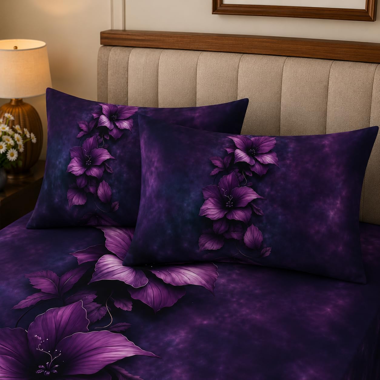 7D Digital Printed King Size Bedsheet with 2 Pillow Covers | Soft Premium Cotton Feel Microfiber Double Bed Bedsheet | Wrinkle Free & Fade Resistant | (PurpleNEW, King Size - 90 x 100)-image-21