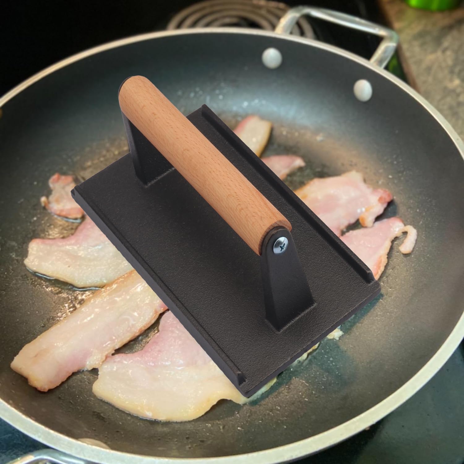 Pressini Per Hamburger In Ghisa - Set Con Manici In Legno Per Griglia E Cucina - Foto 2