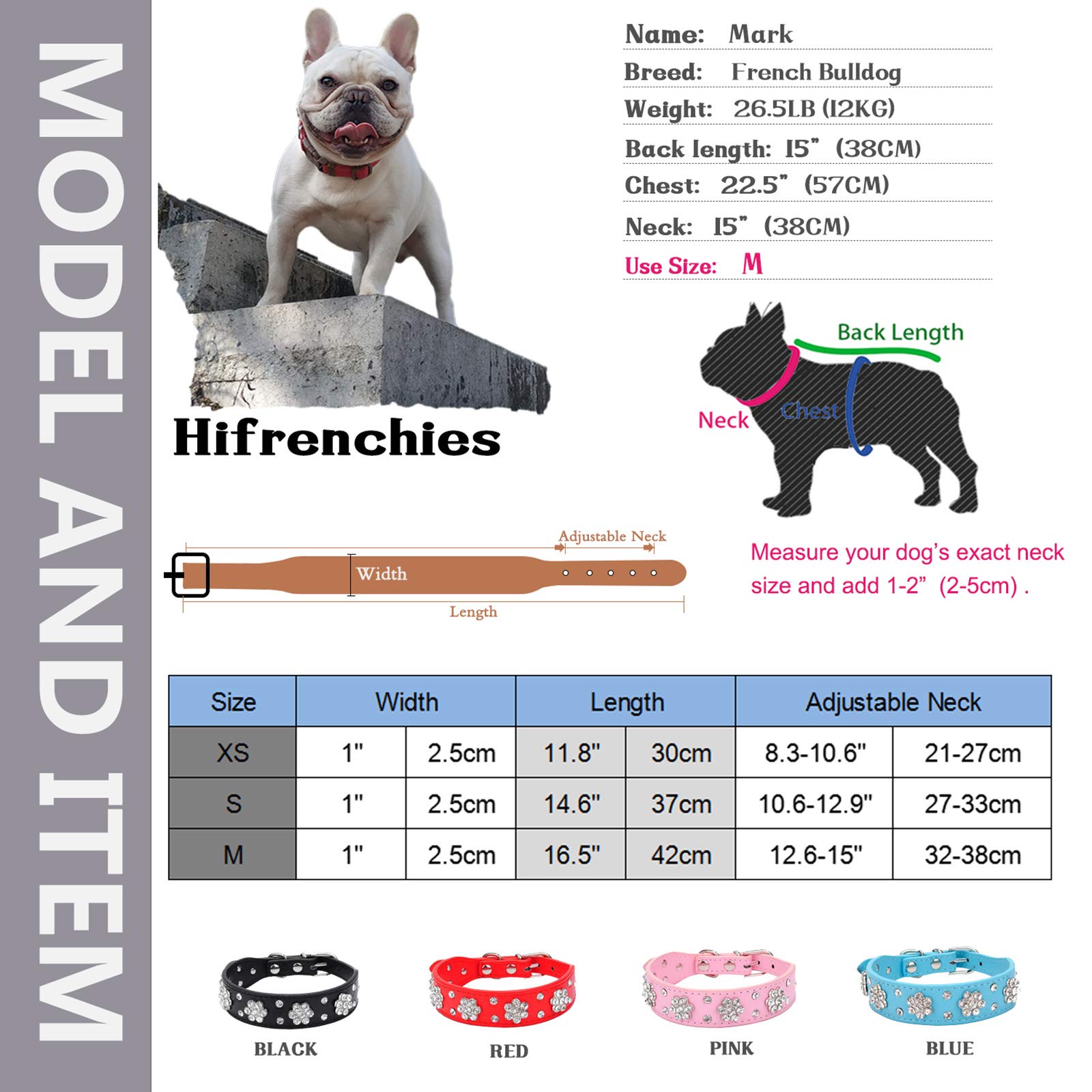 Hundehalsband Mit Strass-Blumen – PU-Leder, Verstellbar, Für Frenchie & Kleine Hunde, Rot