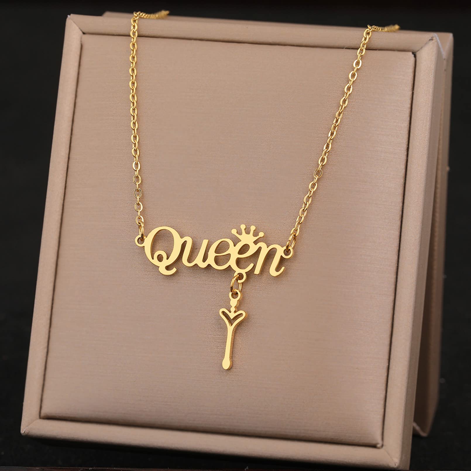 FUWIND Collar Colgante Joyas Collares Carta Amor Reina Corona Clave Colgantes delicados Gargantilla Señora Cadenas Collar para Mujer Joyería Boda Cumpleaños La Fiesta Regalo