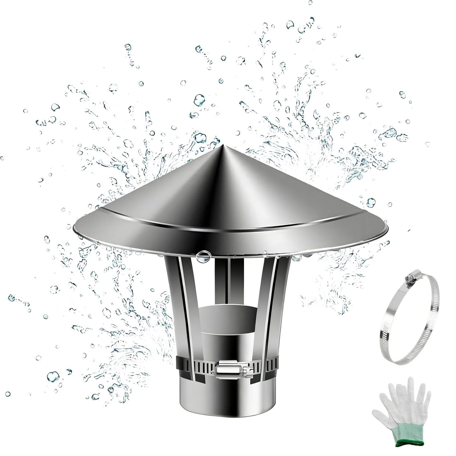 OYSKGNCMW Round Chimney Cap Stainless Steel Roof Rain Cover Adjustable Metal Strips, Weatherproof Stove Pipe Topper & Fireplace Vent Cowl for Outside Use(230mm/9.1")