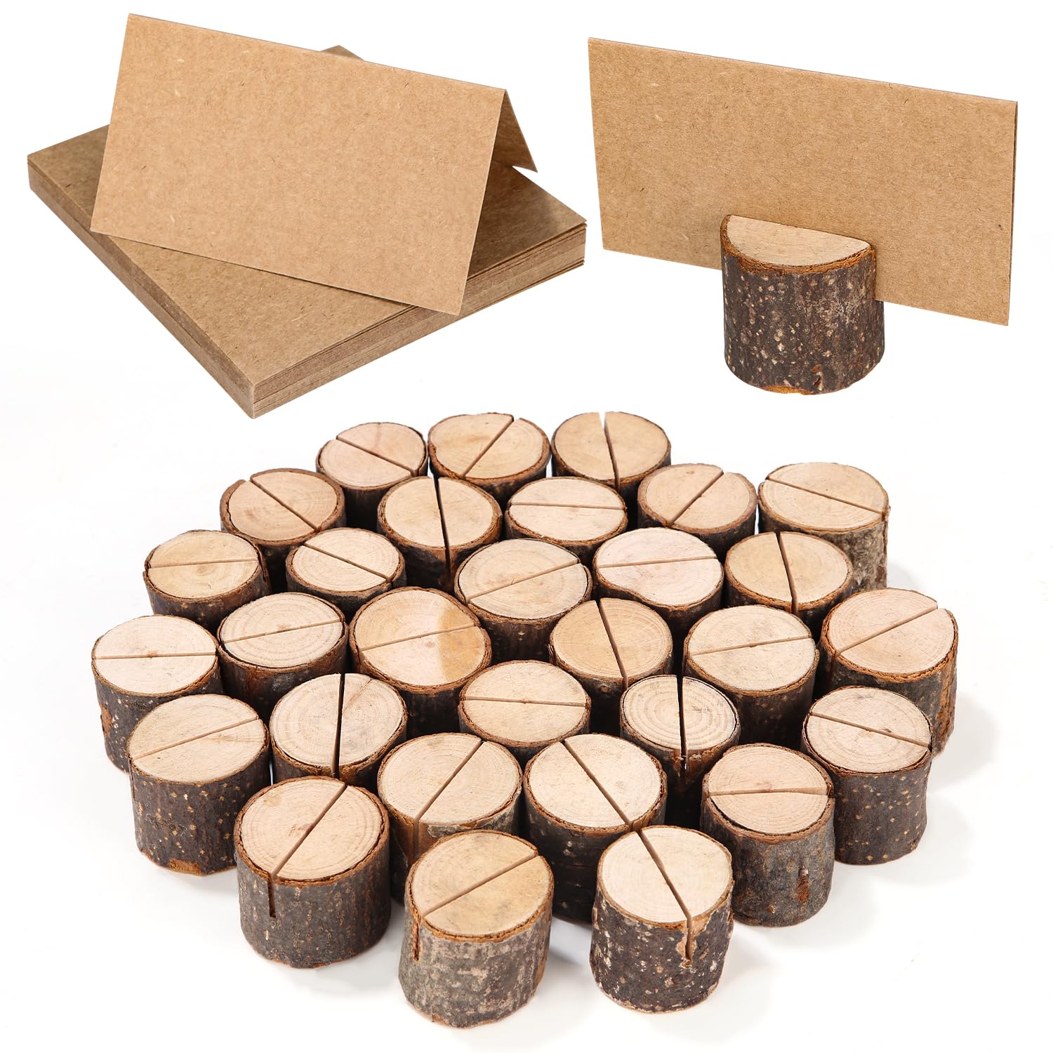 Bixury 50 Porte-Noms De Table En Bois Rustique + 50 Cartes Kraft – Idéal Mariage, Baptême, Anniversaire Et Décoration Élégante