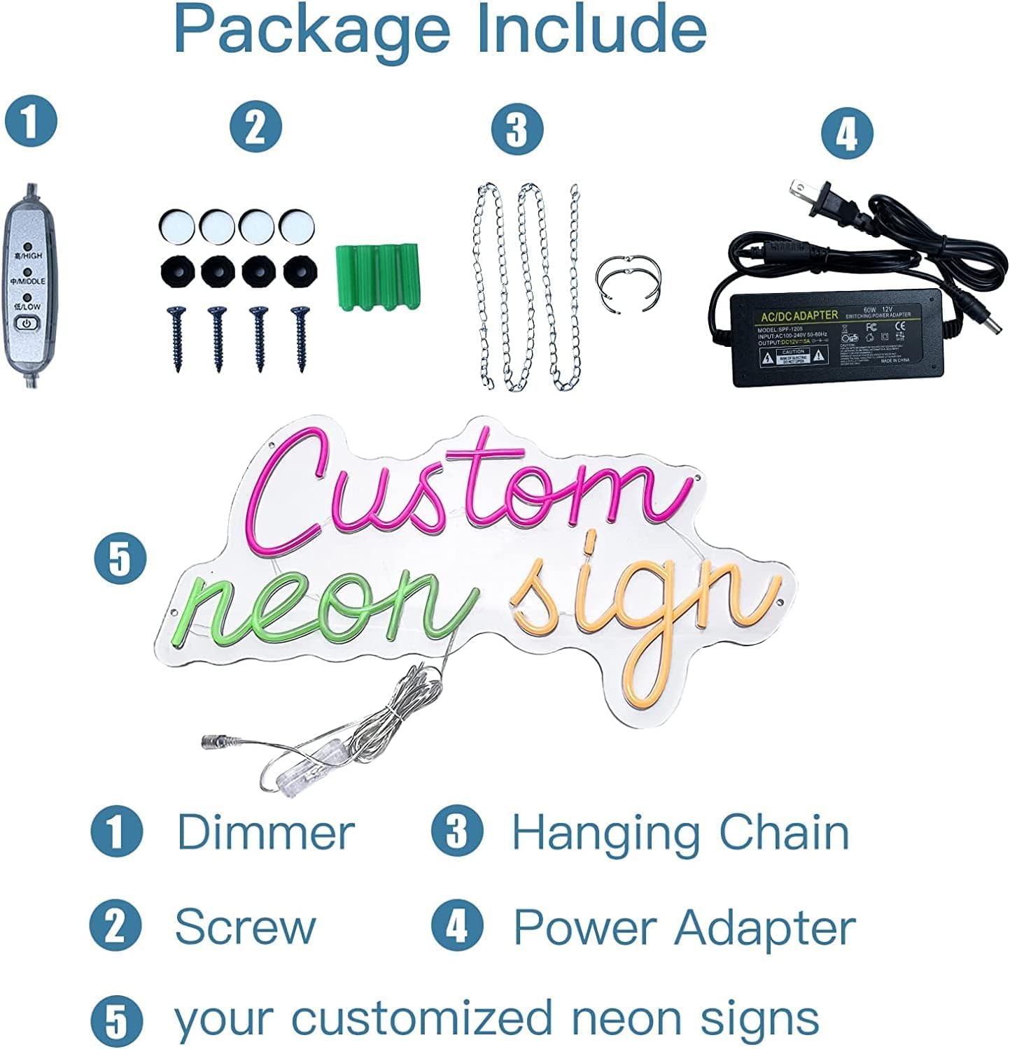 Insegna Al Neon LED Personalizzabile SIGNCLUBS - Per Feste, Negozi, Bar, Decorazione Luminosa (25-125 Cm)