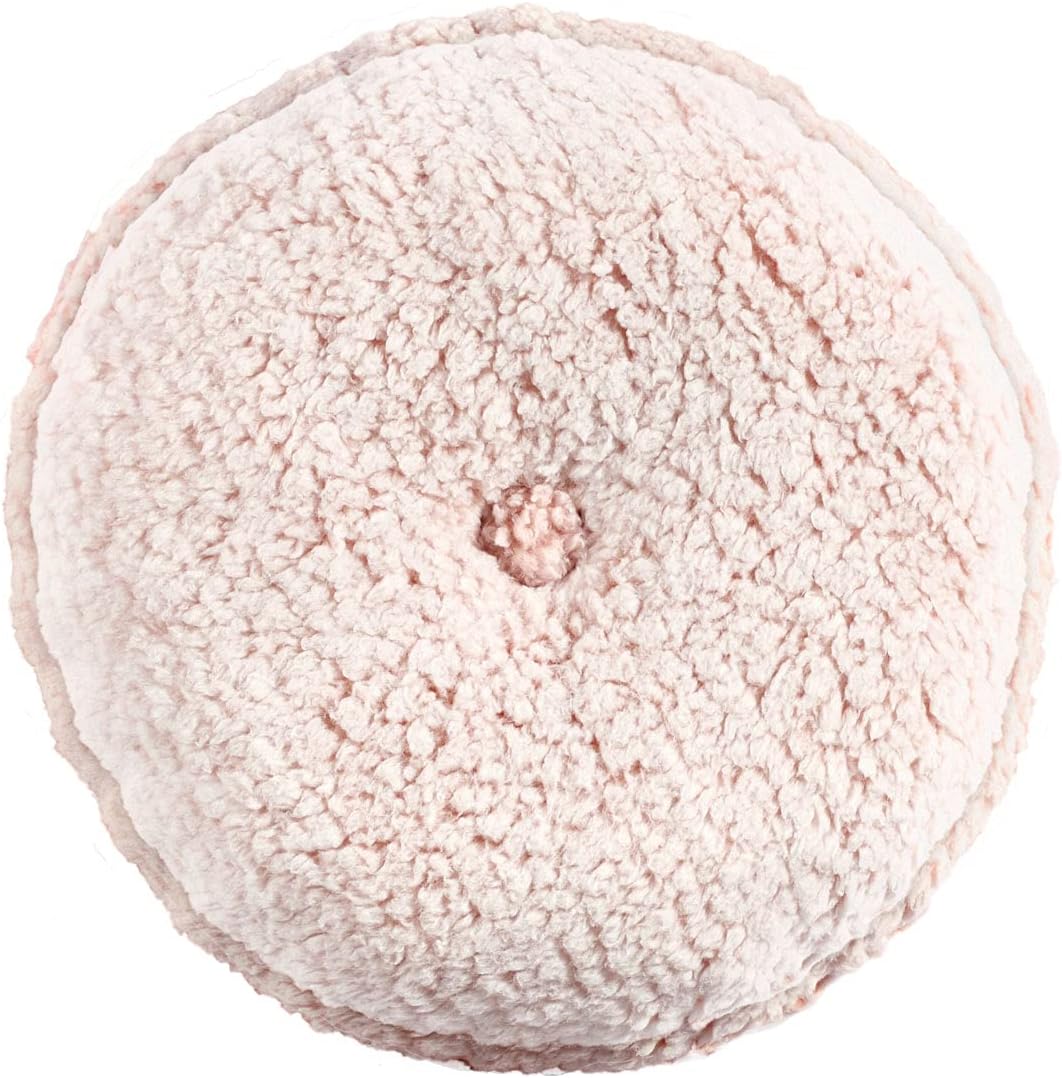 Lush Decor Button Soft Sherpa Decorative Throw Pillow, 15" Round, Blush - Circle Pillow - Blush Pink Throw Pillow - Sherpa Pillow - Soft Fluffy Throw Pillows For Bed, Couch, Or Chair