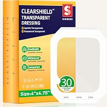 Transparent Film Dressing, 4" x 4.75", 30 Pack, Breathable Clear Patch | Waterproof Clear Adhesive Bandage for Skin Protection, Post-Surgical Shower and Tattoo Aftercare