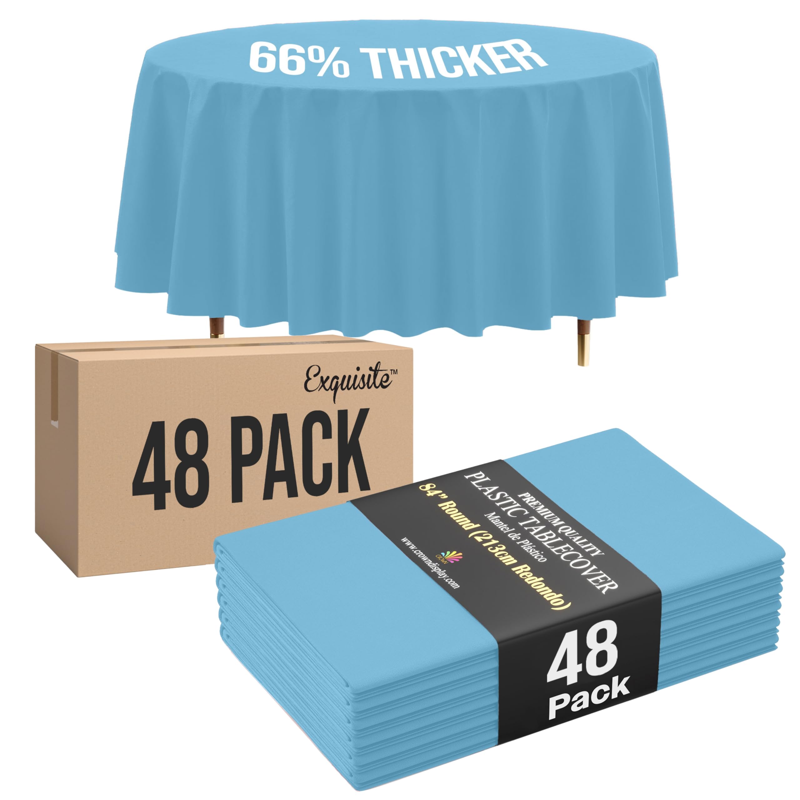 Exquisite 66% Thicker Blue Round Tablecloth 84" - 48 Pack