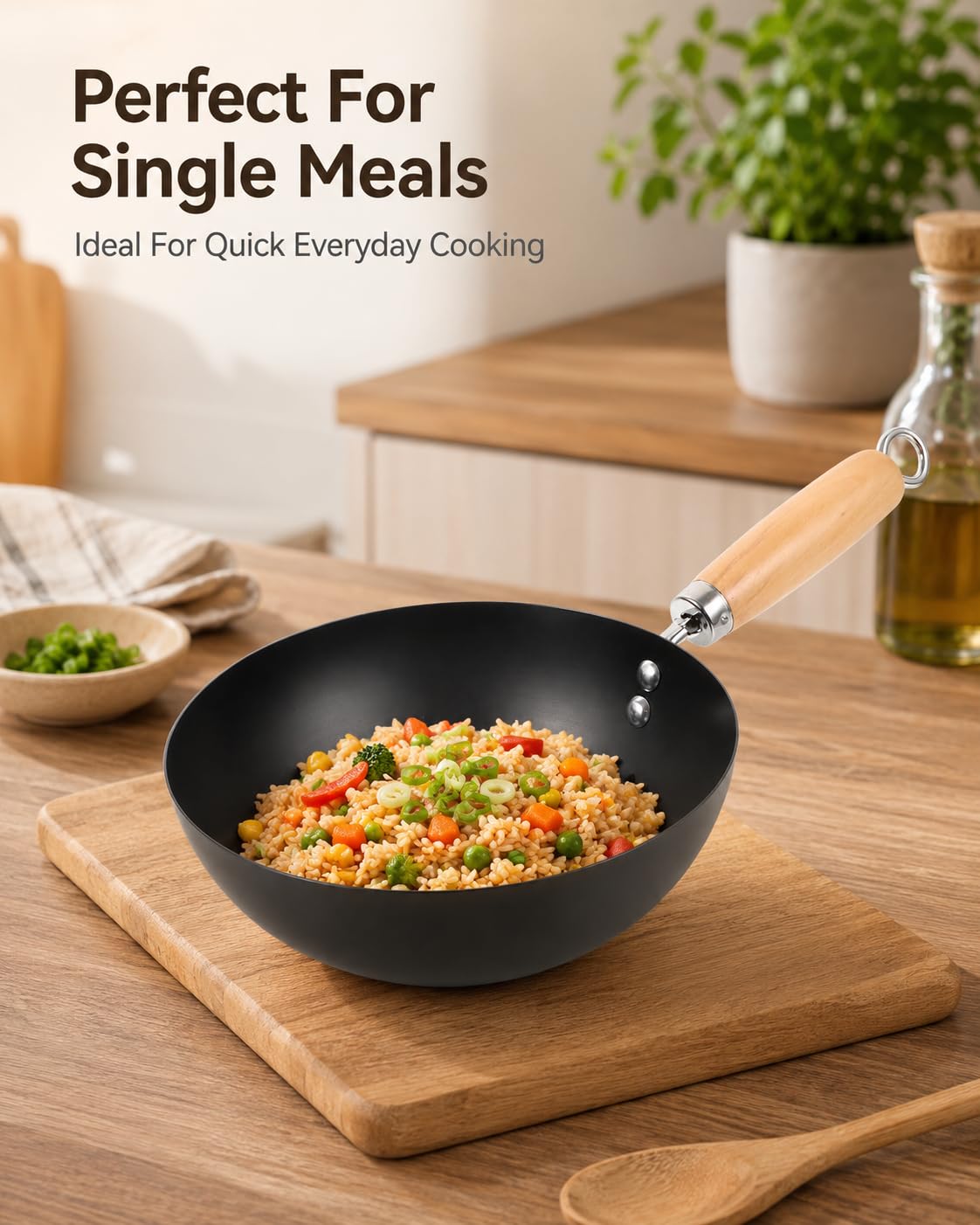 Cabilock Mini padella wok in ferro battuto, 20 cm, piccola padella wok antiaderente per fornello a gas giapponese padella tradizionale per friggere piano cottura a gas a induzione
