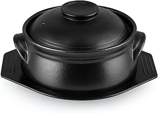 Large Korean Ceramic Bowl with Lid and Trivet, 54 oz Sizzling Hot Pot with Double Handles for Cooking and Serving Dolsot Bibimbap, Soup, Rice, Stew, Casserole, Noodle (Frosted Black)