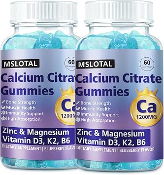 Calcium Citrate Gummies, Calcium 1200mg with Vitamin D3, B6, B12, Magnesium Zinc Calcium Supplements for Women and Men, Support Bone & Muscle Health, 120 Chews Blueberry Flavor