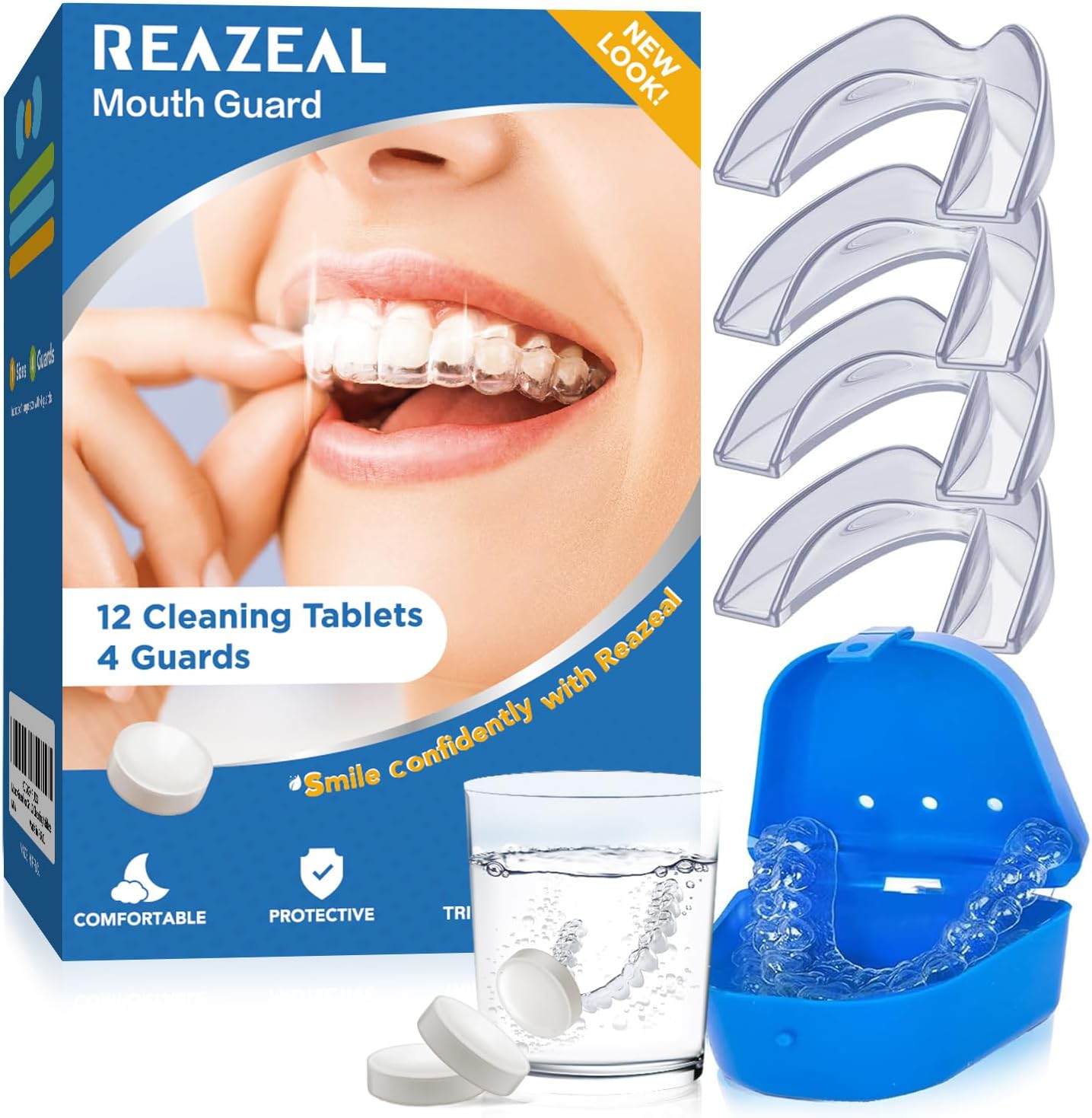 Mouth Guard for Grinding Teeth at Night: Moldable Dental Guard for Sleeping - Nighttime Protection for Teeth with 12 Cleaning Tablets