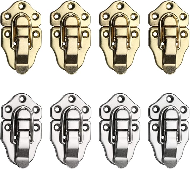 8 Pieces Toggle Catch Latch Clasp, Box Buckle Lock for Suitcase, Wooden Case, Toolbox, Gold and Silver, Iron, 68.5x39.5mm