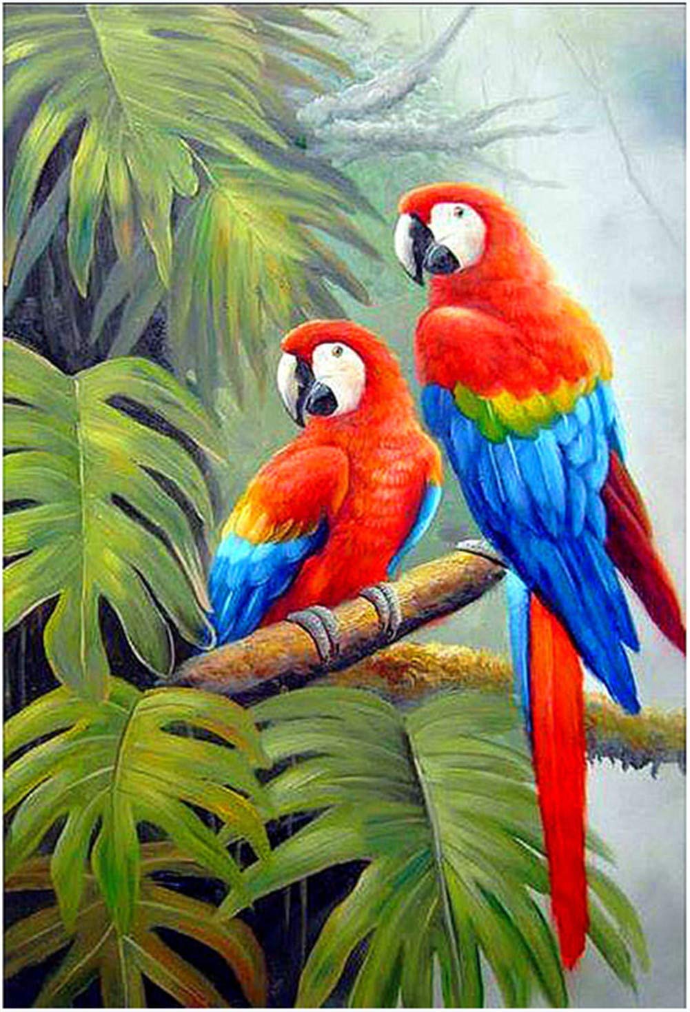 DIY 5D Diamante Pintura Bordado Kits Completo Loro rojo Diamond Painting Adultos/Niños Rhinestone Punto de Cruz Diamante Arte Artesanía Casa Decoración de La Pared Round Drill,70x90cm/28x36inch