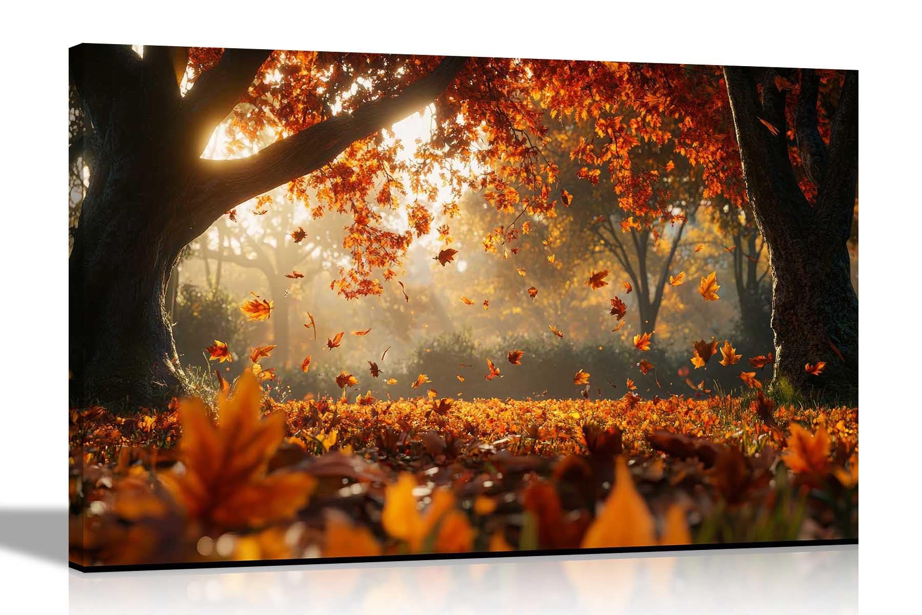 Artley Prints Autumn Leaves - Framed Canvas Pictures For Home Office Conservatory Landscape Prints Wall Decoration 60 X 40Cm (24 X 16 Inches) A2