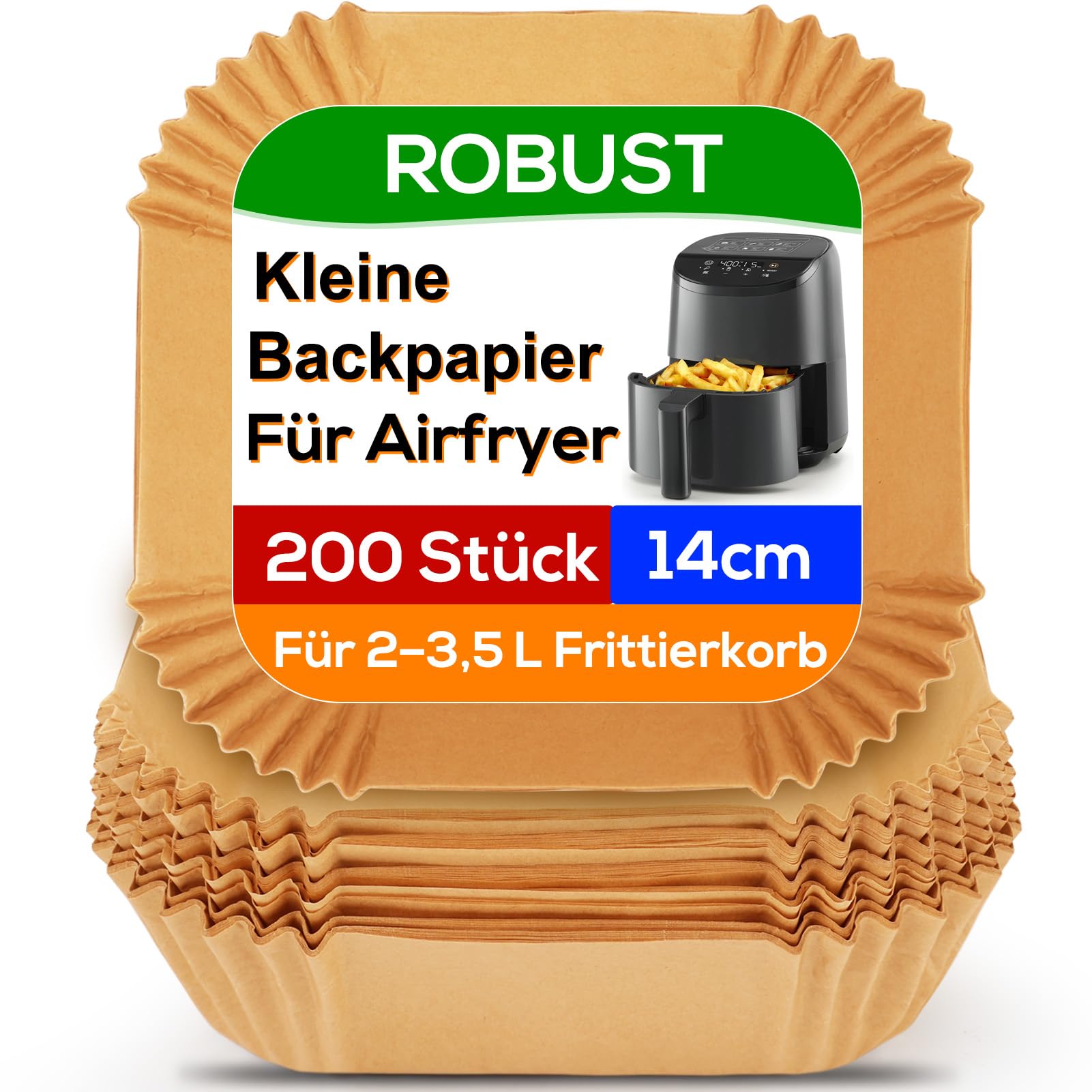 BYKITCHEN 200 Stück Airfryer Backpapier für Chefman/Midea/Cosori Mini Heißluftfr