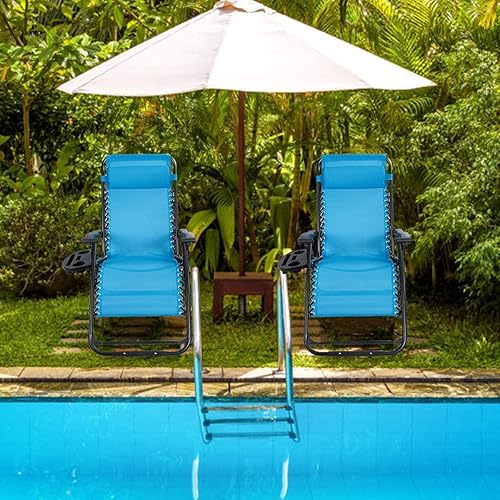 Miniatura 9 de DORTALA Juego de 2 sillas de gravedad cero, silla de campamento reclinable con portavasos y reposacabezas desmontable, silla de campamento