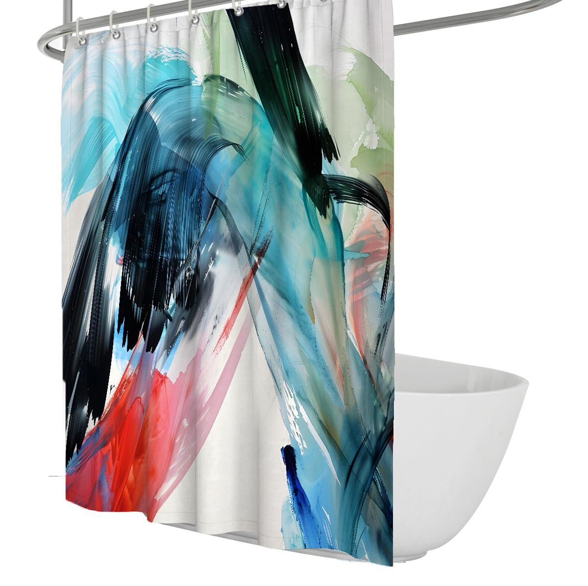Rideau de Douche Aquarelle Abstraite Rouge et Bleu W240xL180 cm
