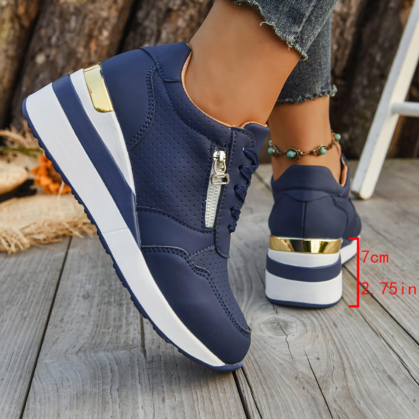 Zapatillas Mujer Cuña Plataforma Zapatos Casual con Cremallera Transpirable Cordones Zapatillas de running Zapatillas de deporte Mujer Zapatos de Plataforma Cómodos